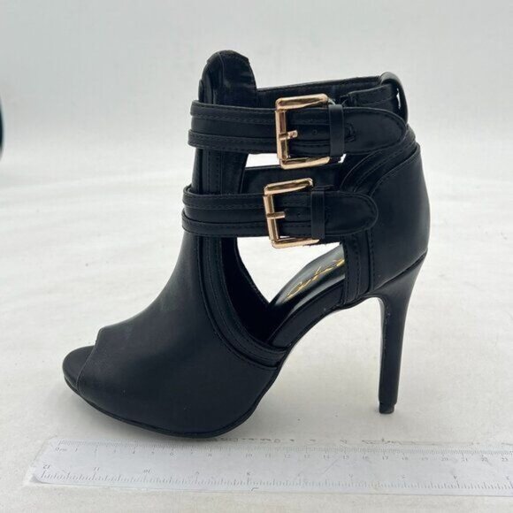 XYD Women Peep Toe Ankle Bootie High Heels Buckled Double Straps Cutout Fashion - Picture 2 of 8